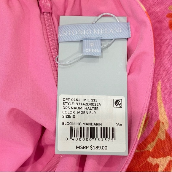 Antonio Melani Naomi Mandarin Floral Printed Linen Halter Dress Pink Orange $189 - Picture 12 of 15